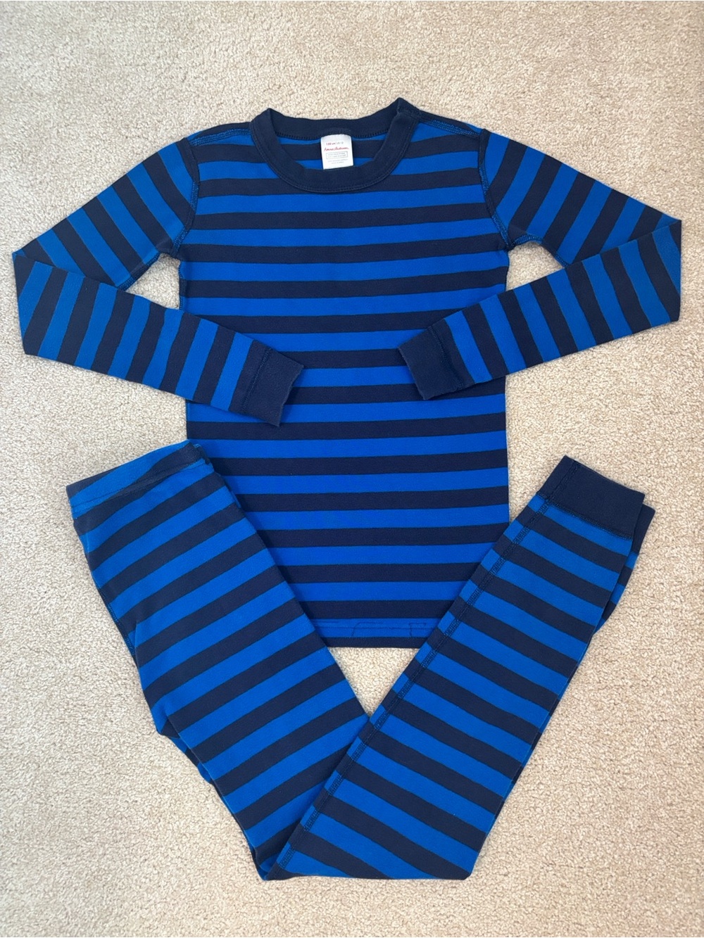 Hanna Andersson Blue/Navy striped Long John Pajamas In Organic Cotton size 150